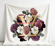 LV Floral Monogram Blanket LV Gold Logo Floral Throw 062